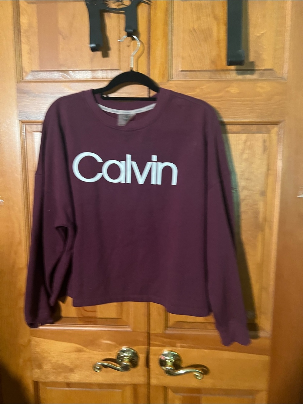 Calvin Klein Burgundy Crewneck Sweatshirt with White Logo